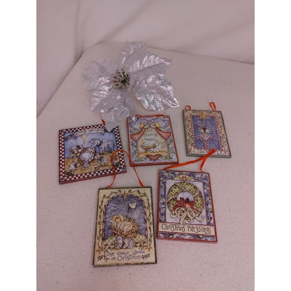 Bundle 5 Christmas‎ Ornament Wood Mini Small Sign Baby Jesus Joy Snowman